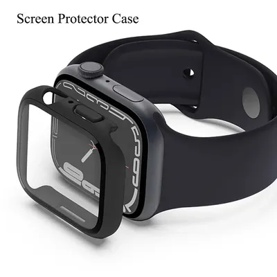 강화 유리 + 커버 Apple Watch 9 8 41mm 45mm 42mm 38mm PC 범퍼 화면 보호기 케이스 iWatch 시리즈 7 6 5 4 se 44mm 40mm